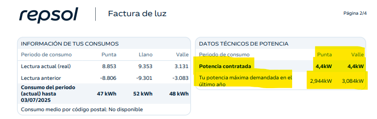 Factura de luz de Repsol, 2025