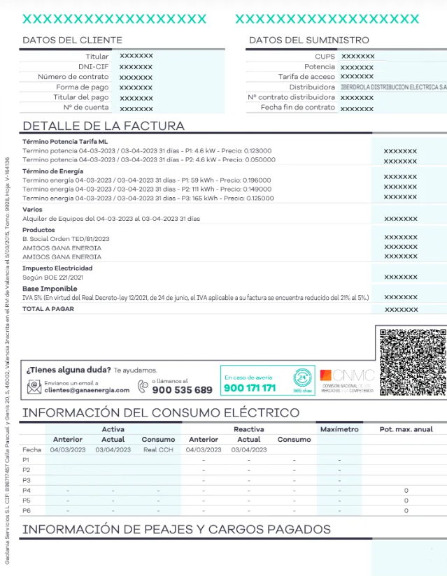 Reverso factura Gana Energía 2023