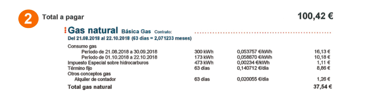 Detalle factura de gas de Naturgy