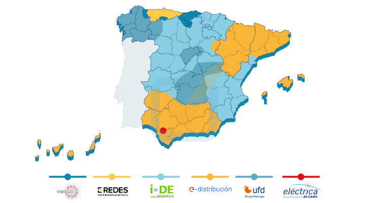 Mapa de distribución eléctrica en España por zona