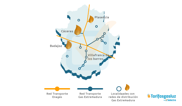 Zonas de distribución de Gas Extremadura
