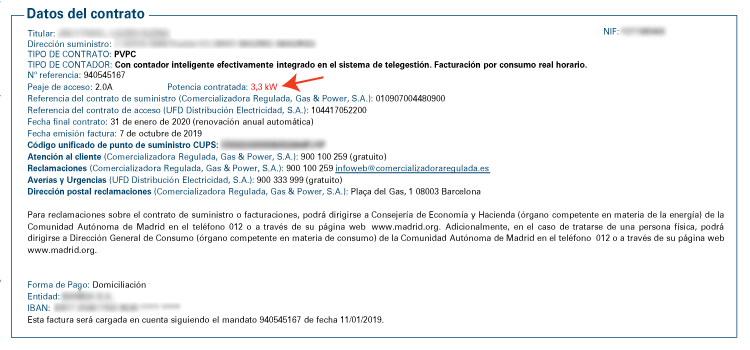 potencia en la factura de naturgy