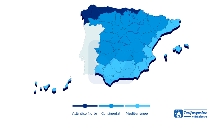 Mapa de España dividido por zonas climáticas
